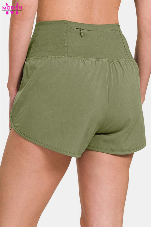 Zenana High-Waisted Zippered Back Pocket Active Shorts-Modish