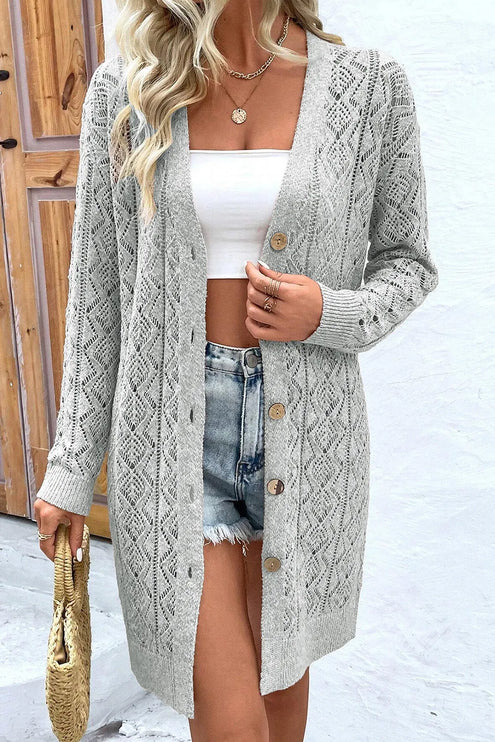 Modish Openwork Button Down Long Sleeve Cardigan