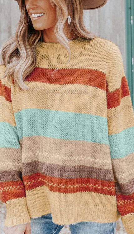 Color Block Round Neck Sweater