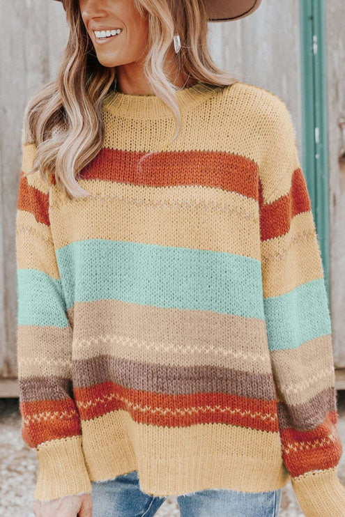 Color Block Round Neck Sweater