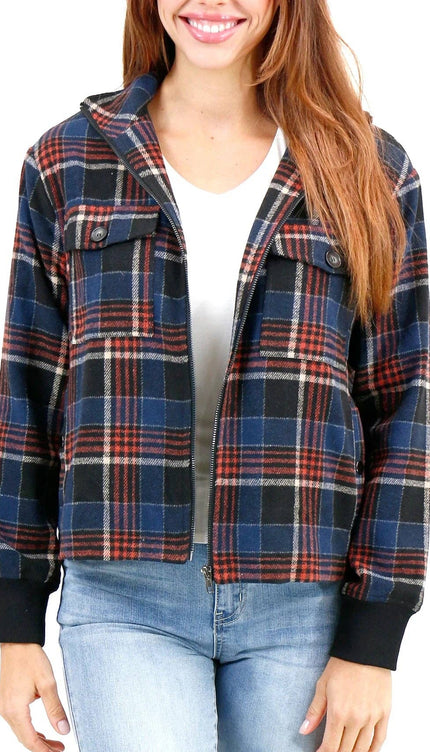 Flannel Plaid Jacket in Navy-Orange