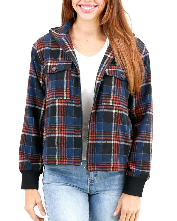 Flannel Plaid Jacket in Navy-Orange