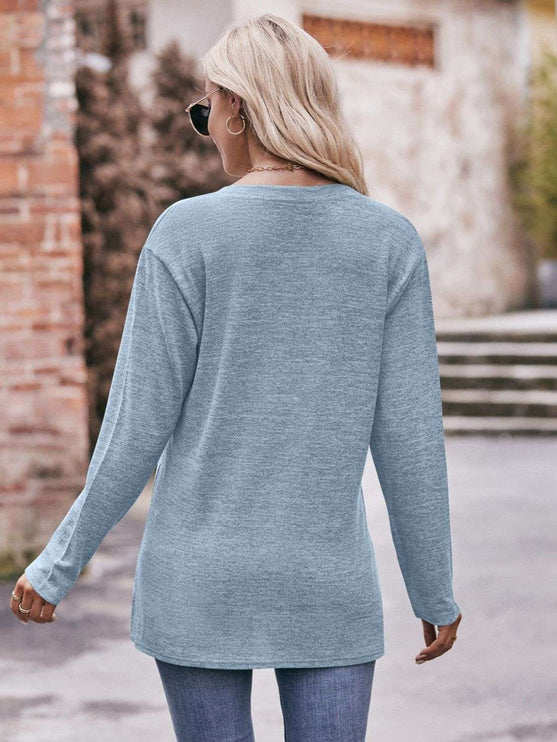 Mandy Notched Neck Long Sleeve Top