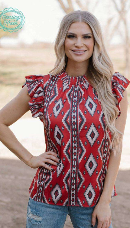 Babydoll Top Red Aztec