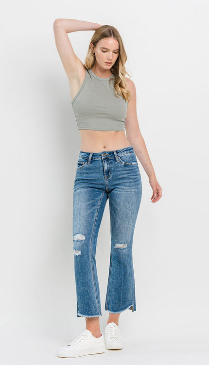 Vervet by Flying Monkey Full Size Mid Rise Distressed Cropped Flare Jeans-Modish