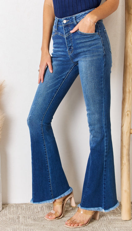 Kancan High Rise Raw Hem Flare Jeans