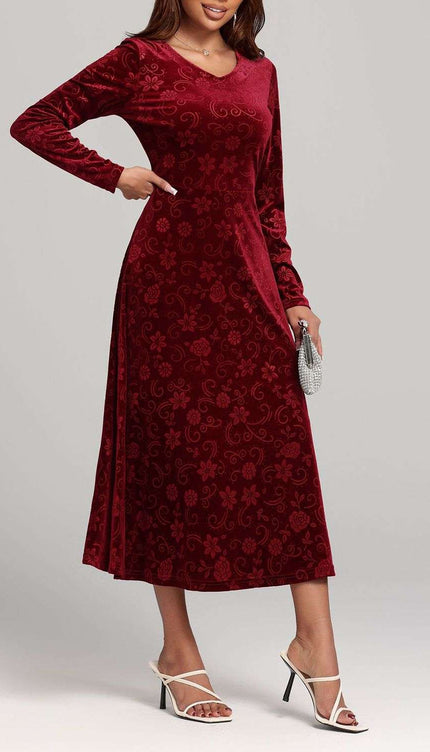 Flower Long Sleeve Midi Dress