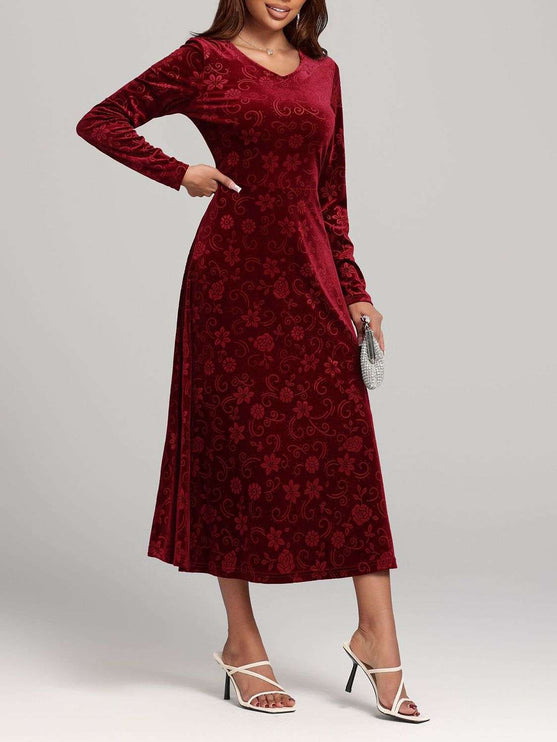 Flower Long Sleeve Midi Dress