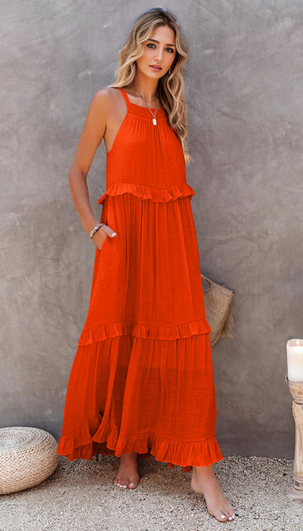 Modish Tiered Maxi Dress with Pockets