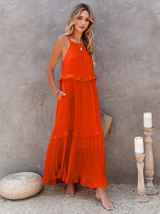 Modish Tiered Maxi Dress with Pockets