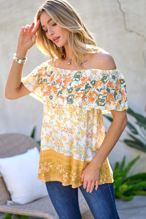 Modish Print Off Shoulder Smocked Top