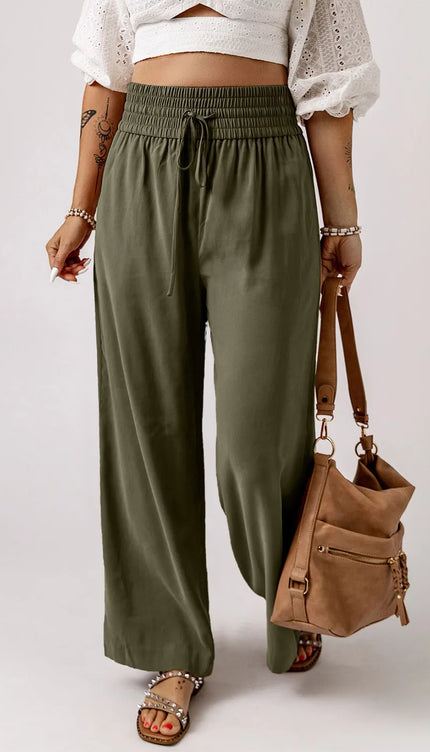 Smocked High Waist Wide Leg Pants