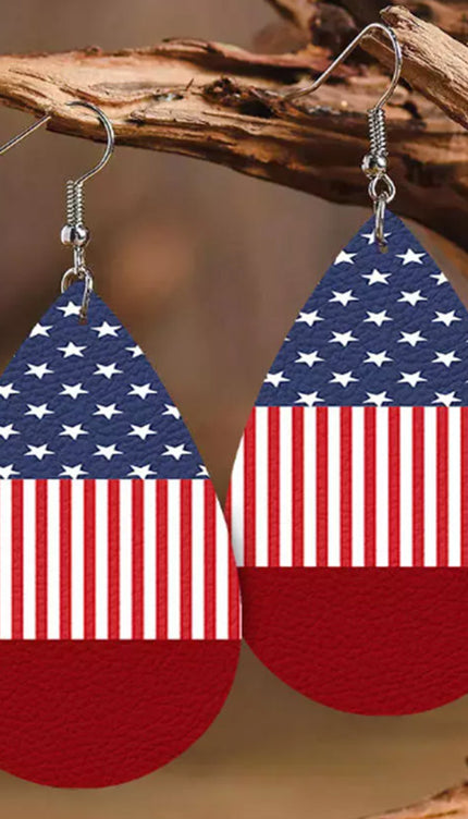 Stars and Stripes PU Leather Teardrop Earrings-Modish