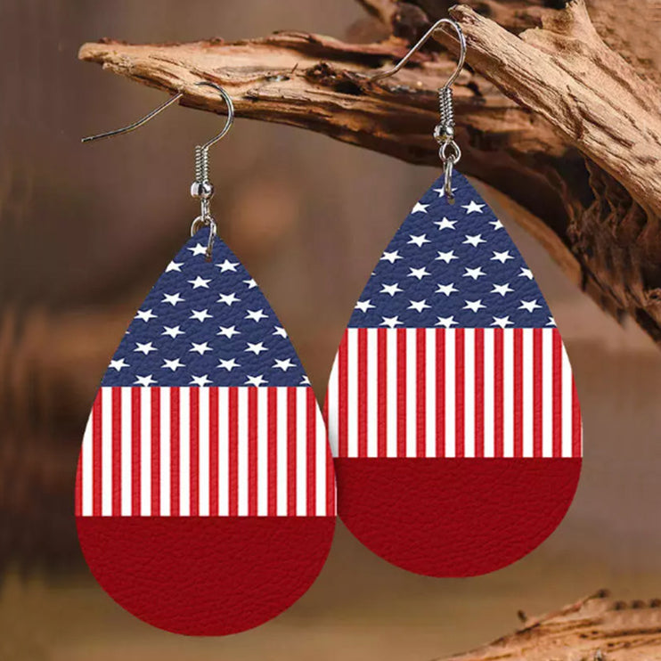 Stars and Stripes PU Leather Teardrop Earrings-Modish