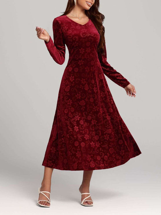 Flower Long Sleeve Midi Dress