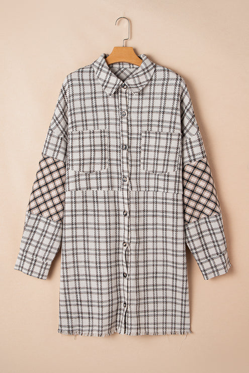 White Stripe Plus Size Plaid Tunic Shirt Dress