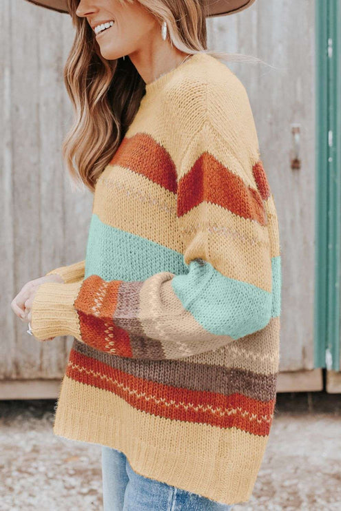 Color Block Round Neck Sweater