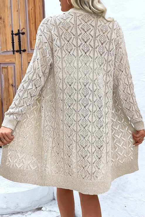 Modish Openwork Button Down Long Sleeve Cardigan