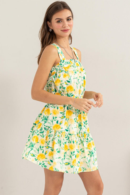 HYFVE Floral Tie Shoulder Mini Dress-Modish