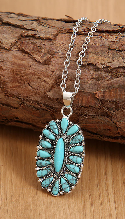 Artificial Turquoise Pendant Alloy Necklace