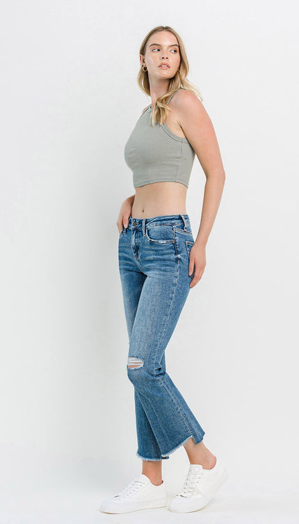 Vervet by Flying Monkey Full Size Mid Rise Distressed Cropped Flare Jeans-Modish