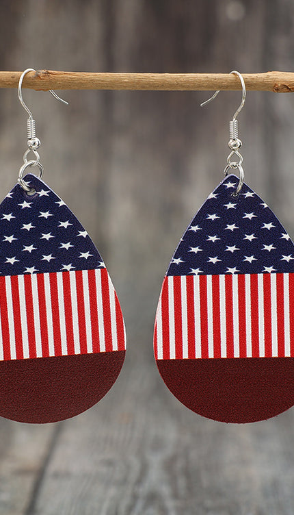 Stars and Stripes PU Leather Teardrop Earrings-Modish