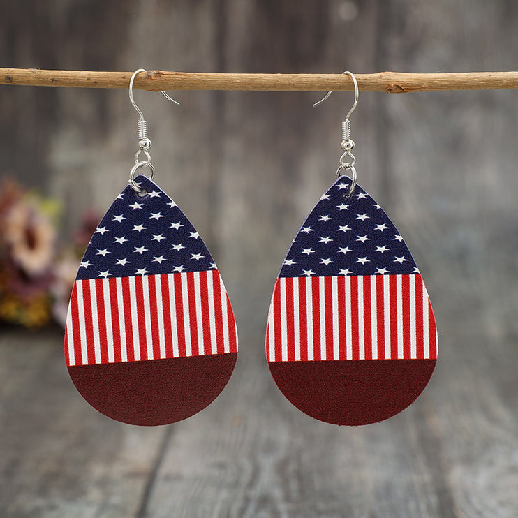 Stars and Stripes PU Leather Teardrop Earrings-Modish