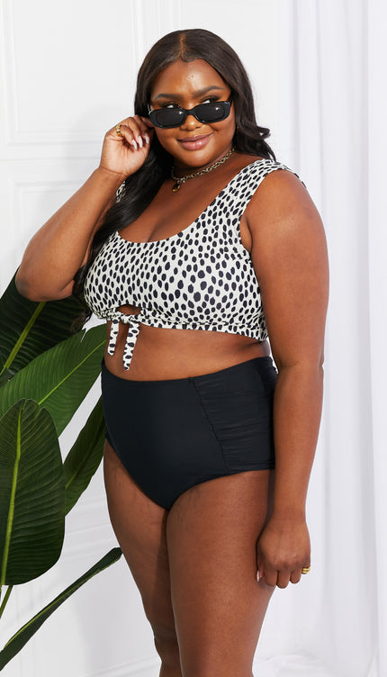 Marina West Swim Sanibel Crop Swim Top and Ruched Bottoms Set in Black-Modish