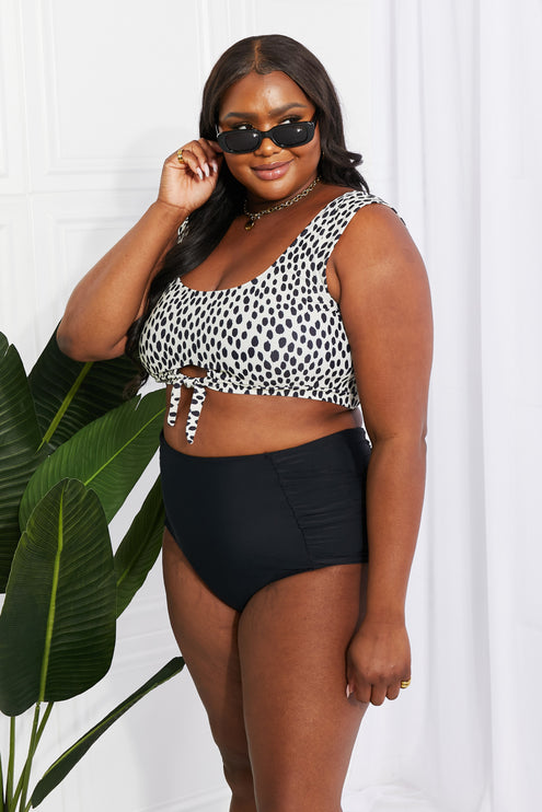 Marina West Swim Sanibel Crop Swim Top and Ruched Bottoms Set in Black-Modish