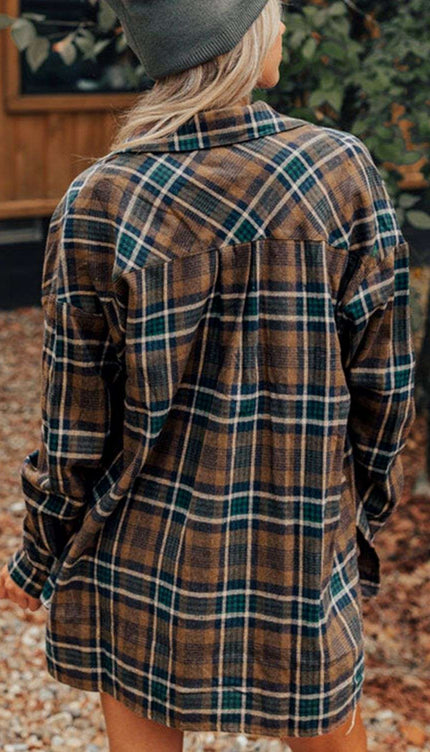 Plaid Collared Neck Button Up Jacket