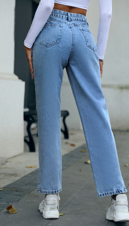 Side Slit High Waist Straight Jeans