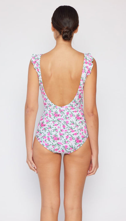 Marina West Swim Full Size Float On Ruffle Faux Wrap One-Piece in Roses Off-White-Modish