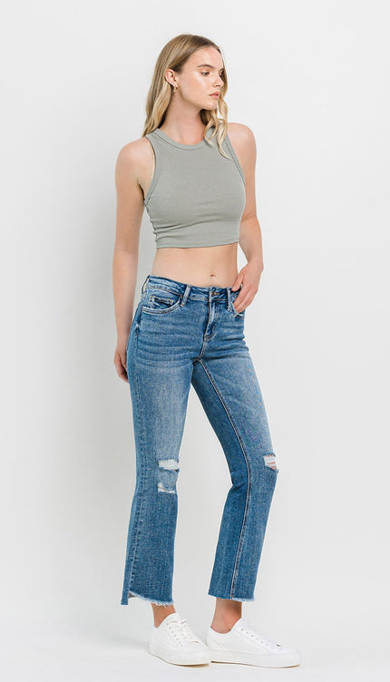 Vervet by Flying Monkey Full Size Mid Rise Distressed Cropped Flare Jeans-Modish