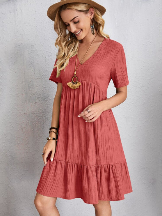 Modish Rustic Chic Full Size V-Neck Dress