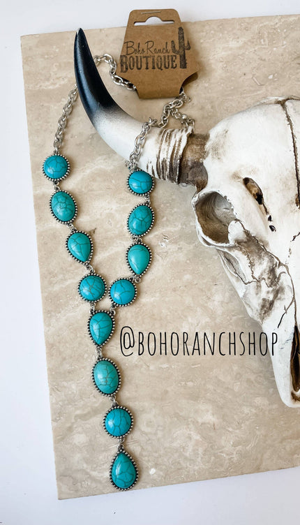 Western Y Necklace - Turquoise White