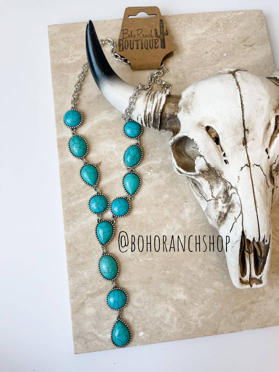 Western Y Necklace - Turquoise White