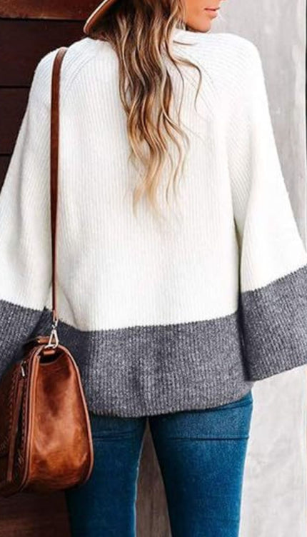 Contrast Round Neck Long Sleeve Sweater