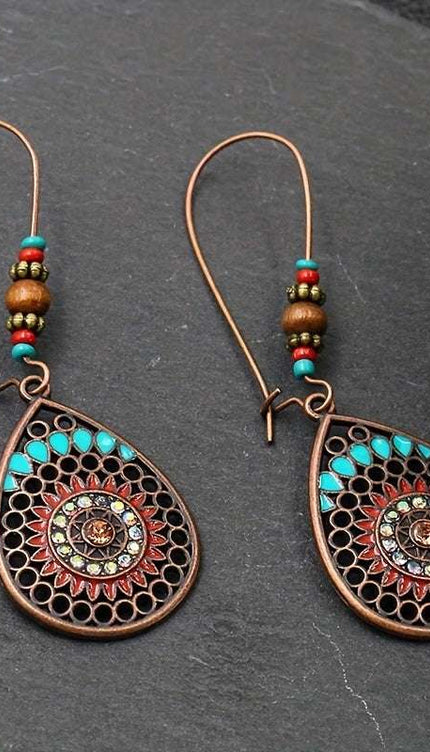 Alloy Oil Drip Beaded Teardrop Earrings