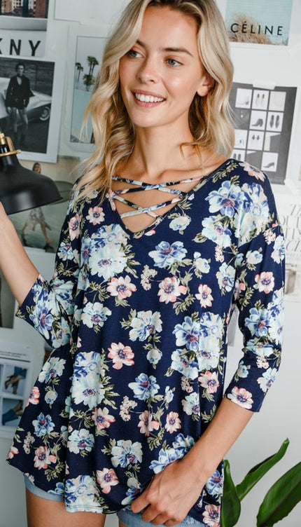 FLORAL LACE UP TOP-Modish