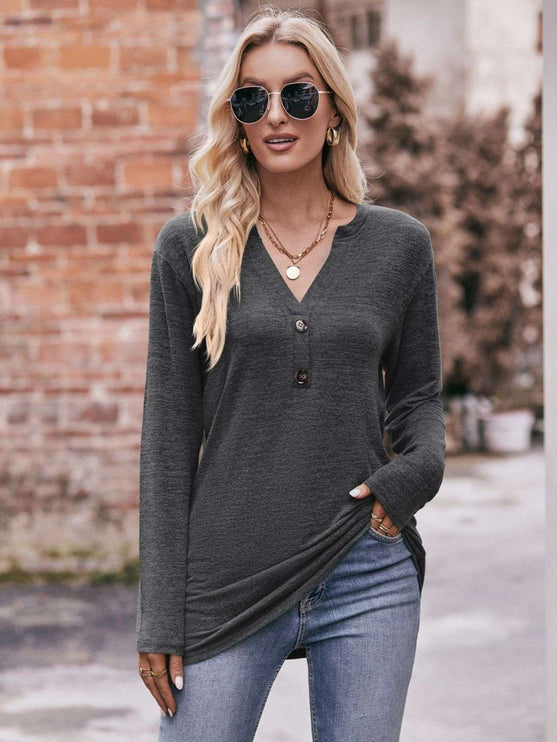 Mandy Notched Neck Long Sleeve Top