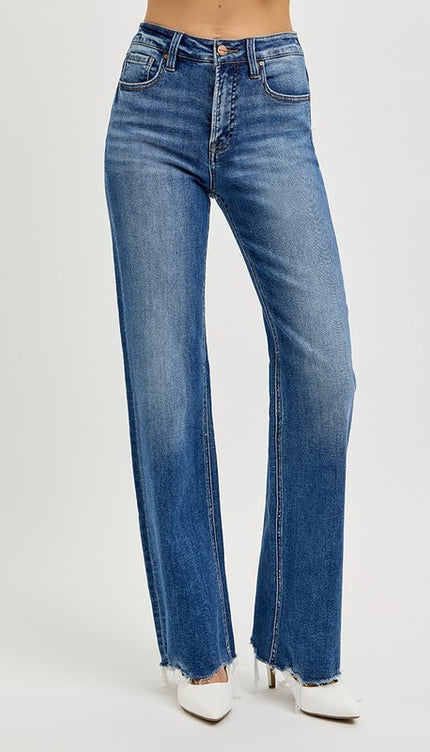 RISEN Tummy Control High Rise Raw Cut Jeans