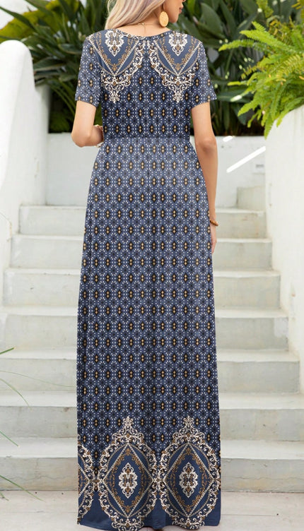 Modish Print Round Neck Maxi Dress-Modish