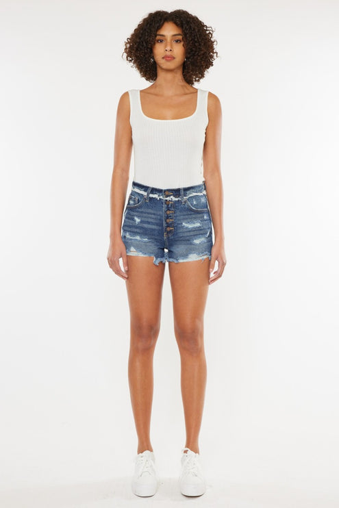 Kancan Distressed Button Fly Denim Shorts-Modish