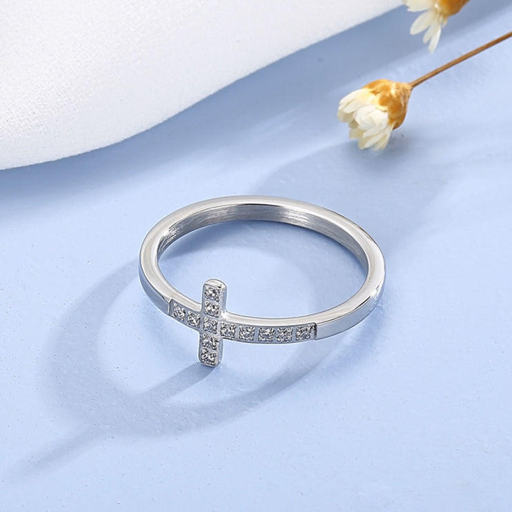 Inlaid Zircon Stainless Steel Cross Ring