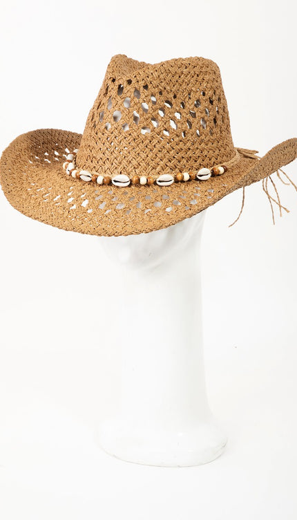 Fame Cowrie Shell Beaded String Straw Hat