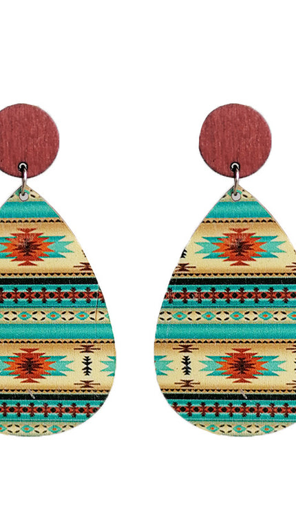 Modish Geo Western Wood Teardrop Earrings