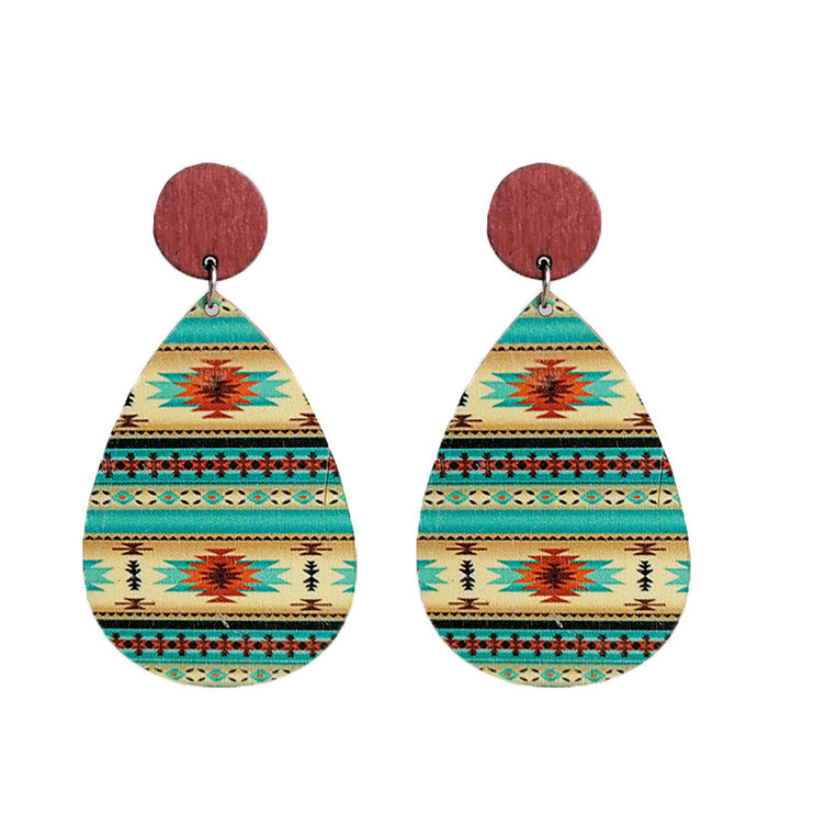 Modish Geo Western Wood Teardrop Earrings