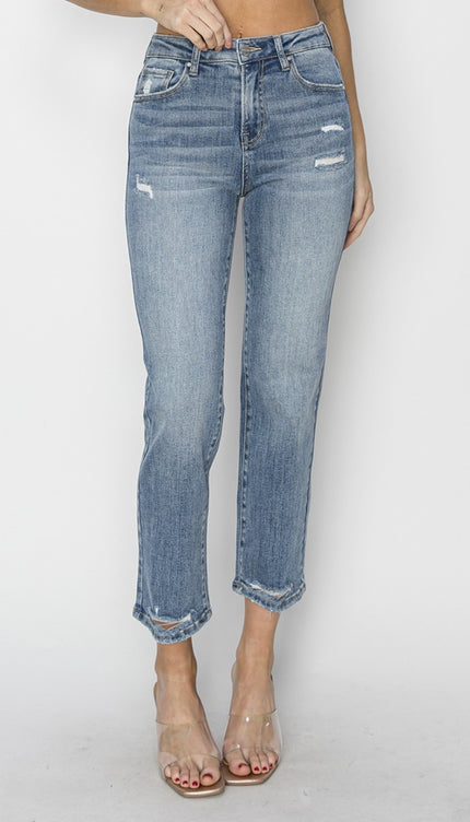 RISEN Full Size High Waist Distressed Cropped Jeans