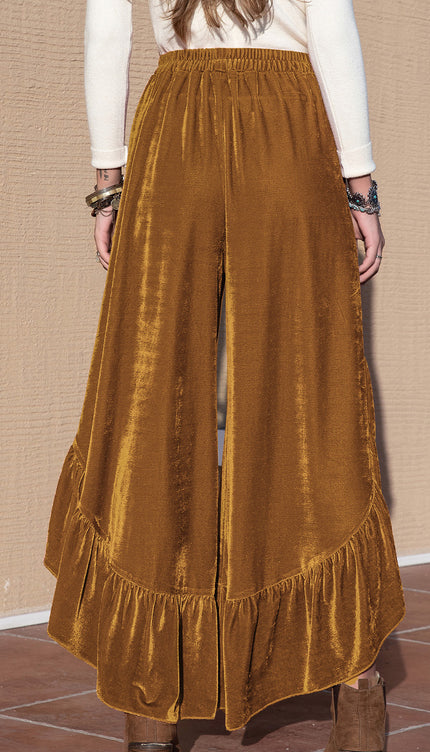 Slit Ruffled Wide Leg Pants