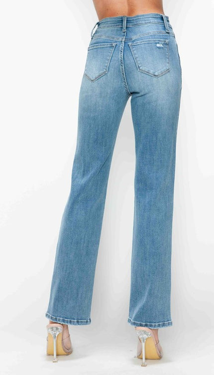 bytos Full Size Distressed High Rise Straight Jeans